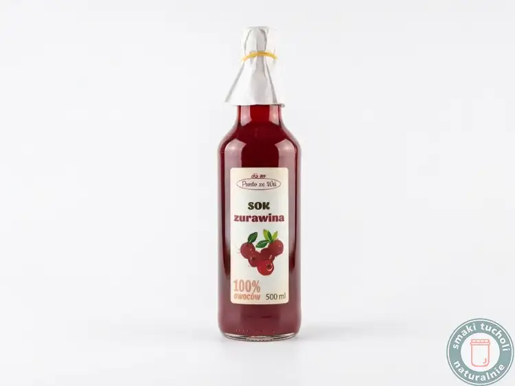 Prawdziwy sok z żurawiny NFC (nie z koncentratu) 500 ml od Prosto ze Wsi. 100% naturalny skład, bez chemii i dodatku cukru.