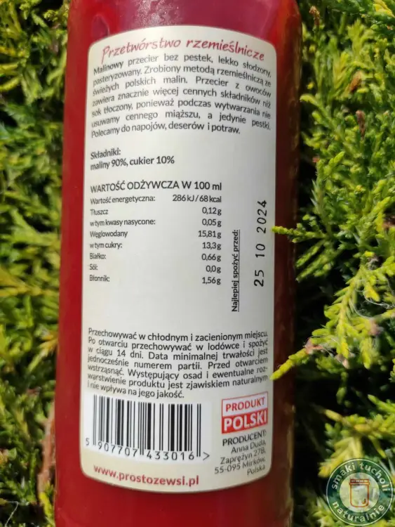 Mus Malinowy przecier słodzony 500ml - PROSTO ZE WSI