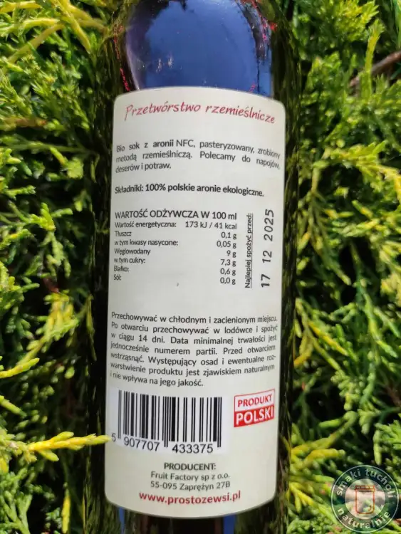 BIO Sok z Aronii nie słodzony 375ml